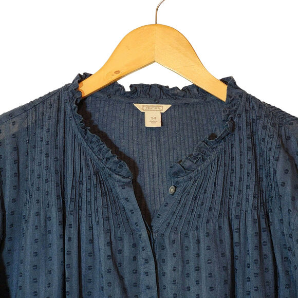 Point Sur J Crew Navy Swiss Dot Blouse Vintage Style Ruffle Collar Relaxed 14 - Picture 3 of 15